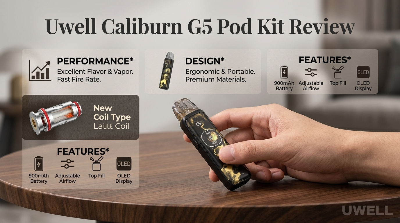 Uwell Caliburn G5 Review: Performance, Design, and Features Vegas Vapor Uwell Caliburn G5 Review: Performance, Design, and Features Vegas Vapor